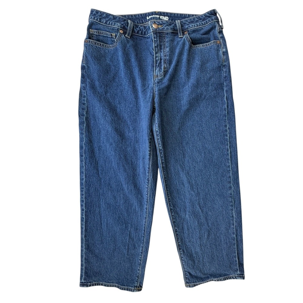 Lands End Blue High Rise Straight Leg Jeans Womens 12P Petite Medium Wash Denim